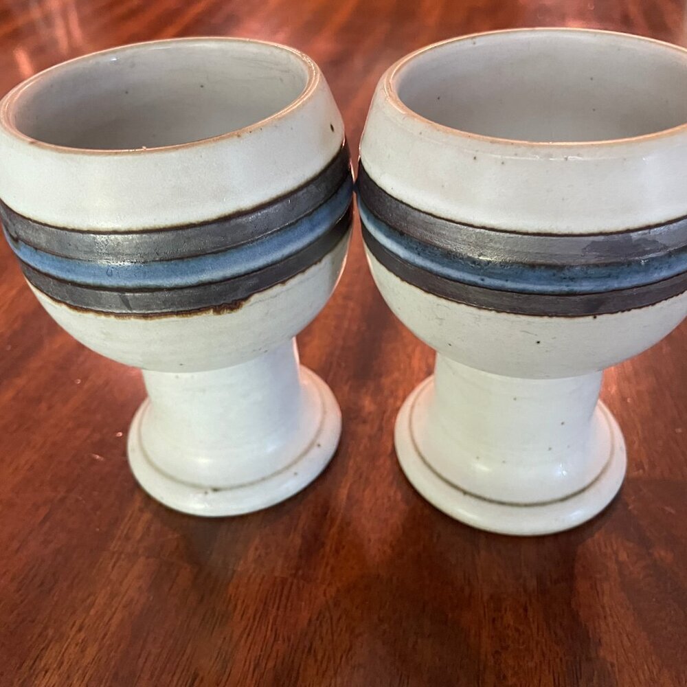 Vintage MCM Otagiri Horizon Stoneware Wine Goblets Chalices Set of 2 Mid-Century